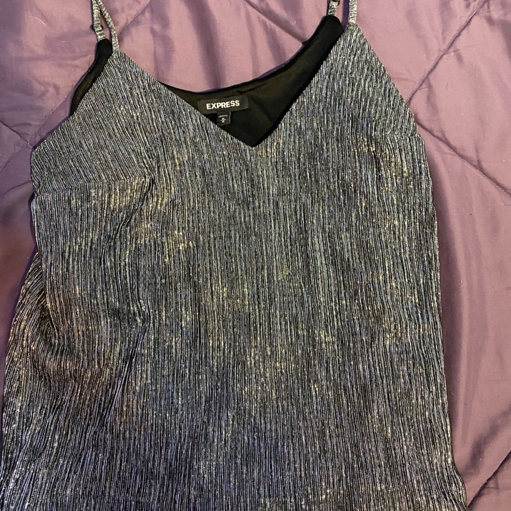 Express Shimmering Black and Silver Top